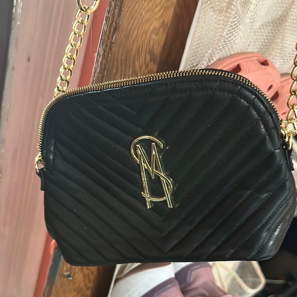 Steve Madden Black and Gold Quilted Crossbody Bag
